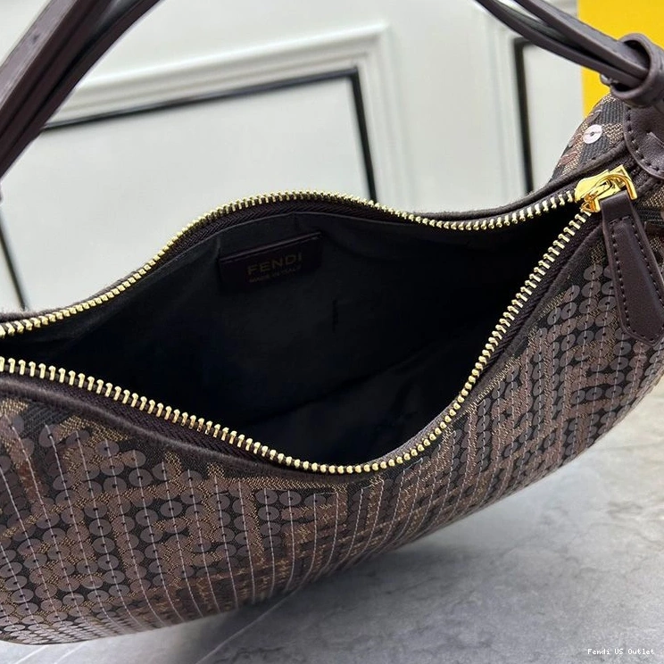 Vintage HOT Hobo Sequins Fendigraphy Bag with Fabric Small Brown FF Motif Fendi In 0815